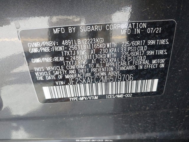 Subaru na u5 2021 JF2SKAFC2MH579706 Image 9