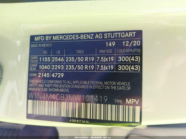 W1N4M4GB3MW101419 Mercedes-Benz m260