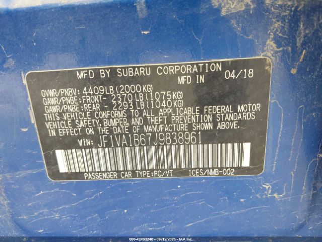 2018 SUBARU WRX JF1VA1B67J9838961 Photo 8