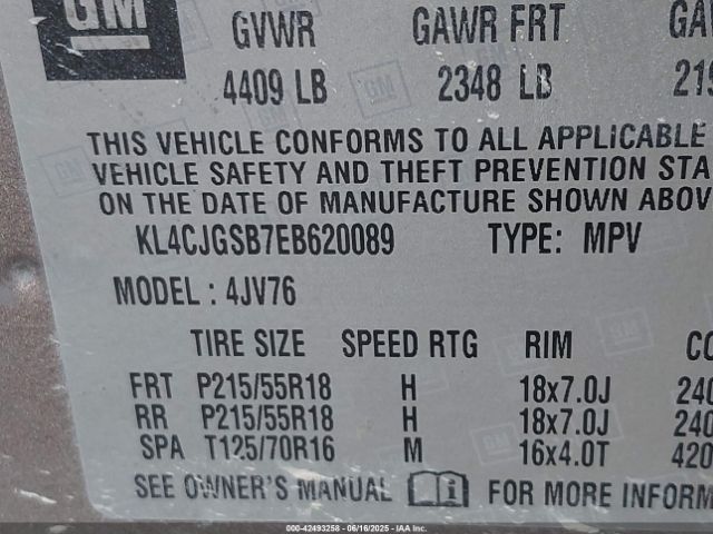 KL4CJGSB7EB620089 Buick luv
