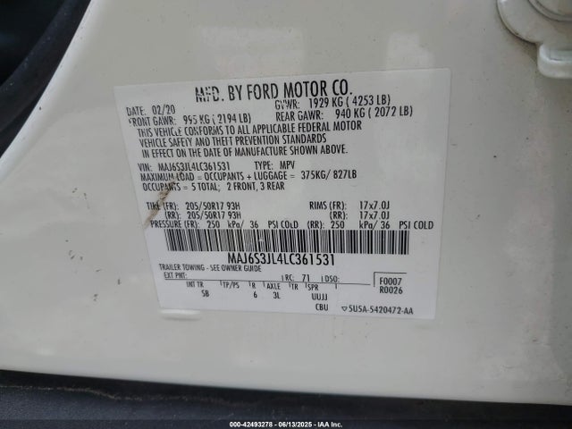 MAJ6S3JL4LC361531 Ford 2020