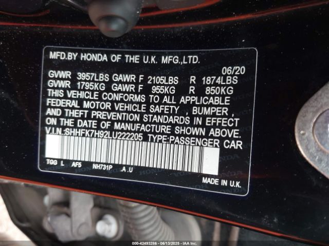 SHHFK7H92LU222205 Honda l15ba