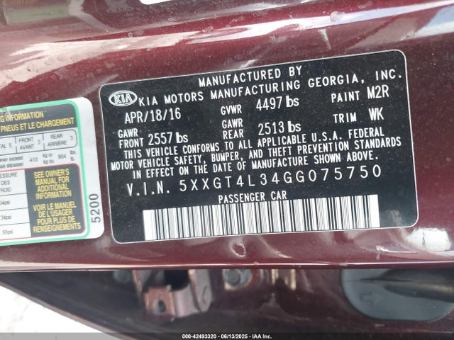 5XXGT4L34GG075750 KIA t-gdi theta ii