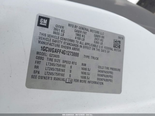 1GCWGAFF4G1273888 Chevrolet Express 2500 Work Van