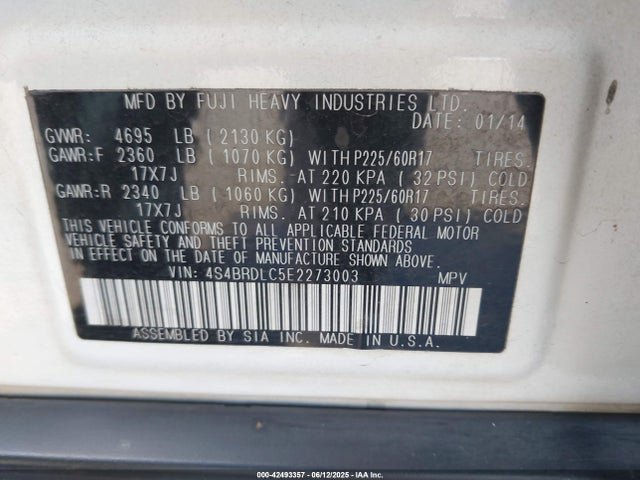 Subaru 3.6na u5 2014 4S4BRDLC5E2273003 Image 9