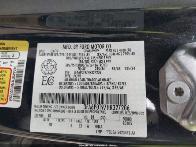2017 FORD FUSION 3FA6P0T97HR327206 Photo 8
