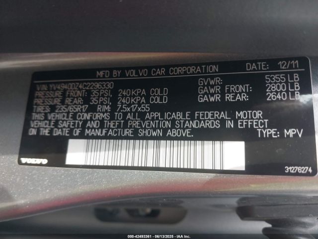 2012 VOLVO XC60 YV4940DZ4C2296330 Photo 8