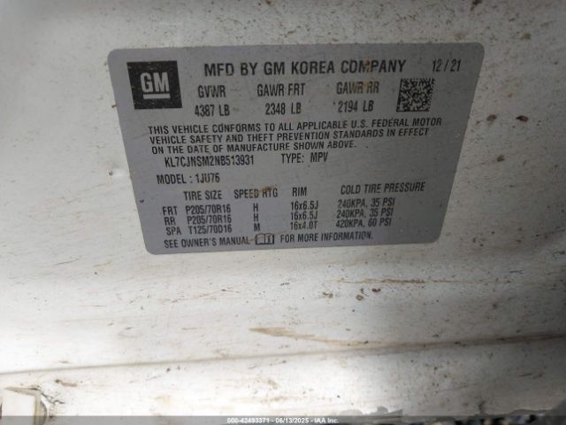 2022 CHEVROLET TRAX KL7CJNSM2NB513931 Photo 8