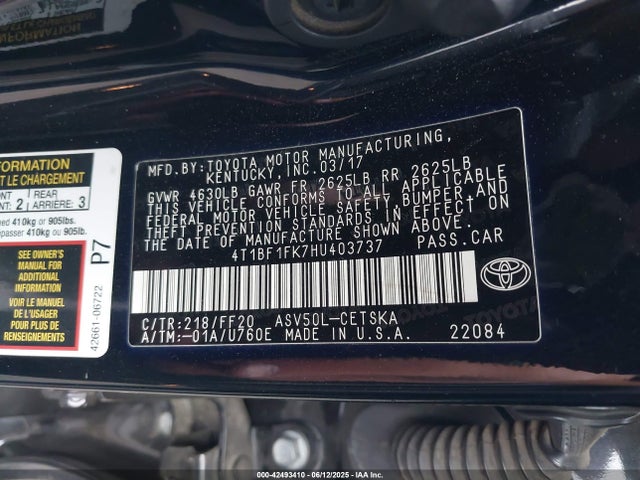 Toyota 2ar-fe 2017 4T1BF1FK7HU403737 Image 9