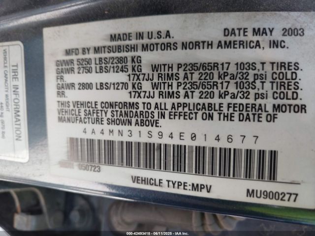 2004 MITSUBISHI ENDEAVOR 4A4MN31S94E014677 Photo 8