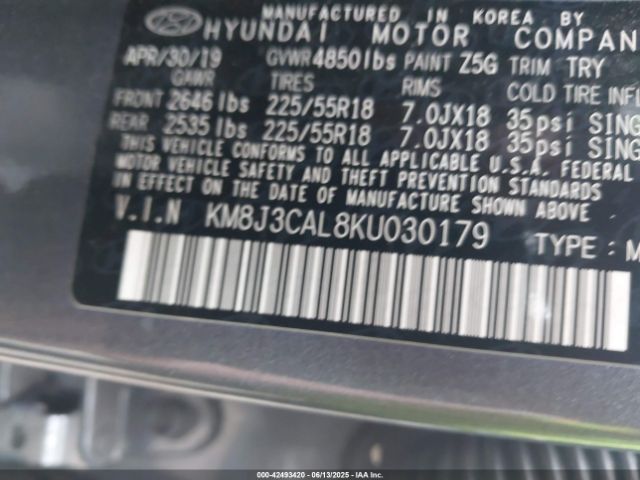 2019 HYUNDAI TUCSON KM8J3CAL8KU030179 Photo 8