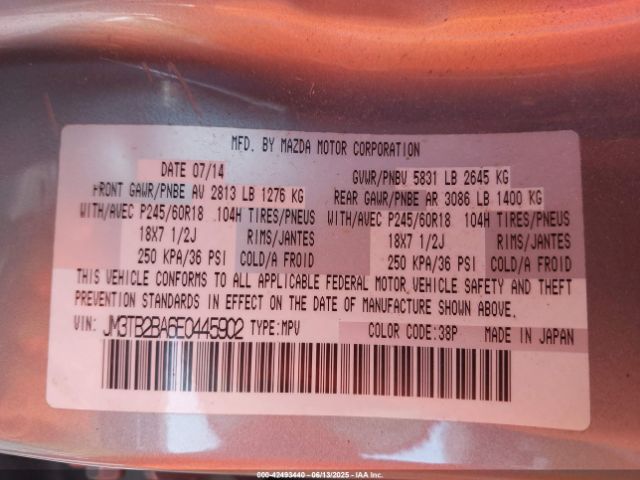 JM3TB2BA6E0445902 Mazda cav federal/canada