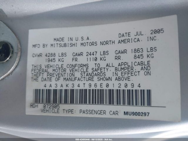 2006 MITSUBISHI ECLIPSE 4A3AK34T96E012094 Photo 8