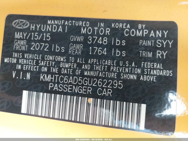 2016 HYUNDAI VELOSTER KMHTC6AD5GU262295 Photo 8