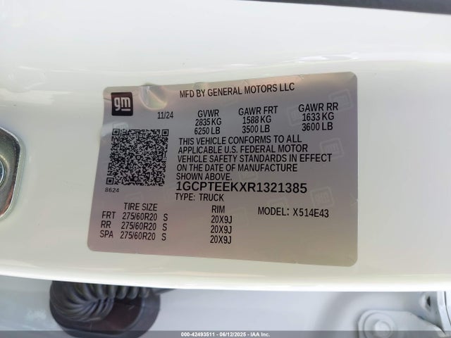 42493511 :رقم المزاد ، 1GCPTEEKXR1321385 vin ، 2024 Chevrolet Colorado 4wd Trail Boss مزاد بيع