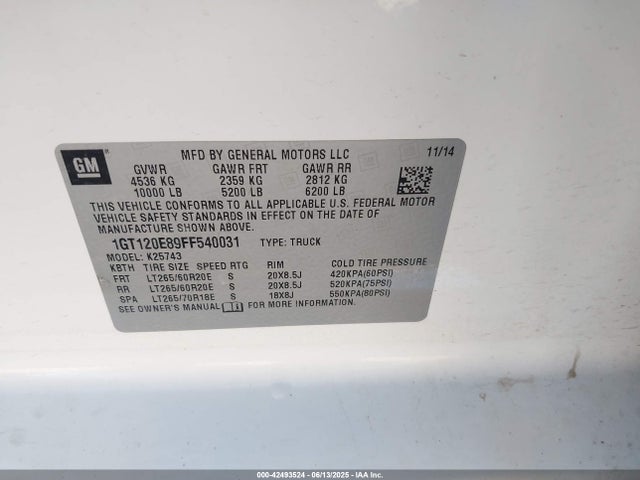 GMC lml 2015 1GT120E89FF540031 Image 9