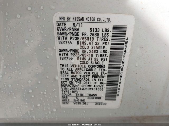 2012 NISSAN MURANO JN8AZ1MU5CW101666 Photo 8