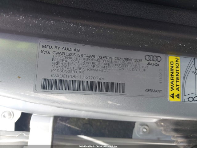 2007 AUDI A4 WAUEH48H17K020785 Photo 8