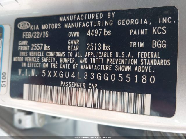 5XXGU4L33GG055180 KIA OPTIMA EX