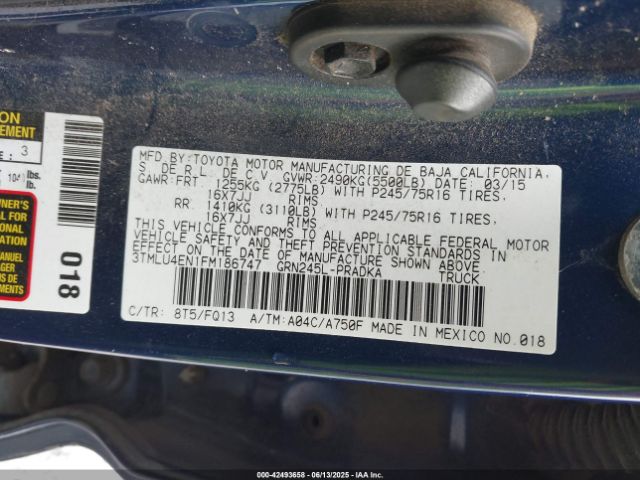 3TMLU4EN1FM186747 Toyota 1gr-fe