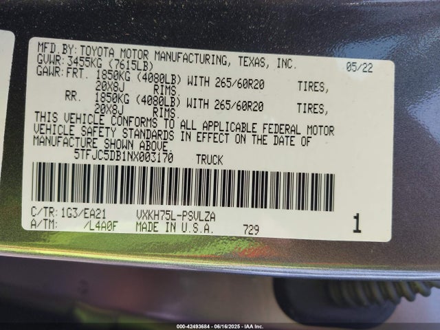 5TFJC5DB1NX003170 Toyota v35afts,1tm