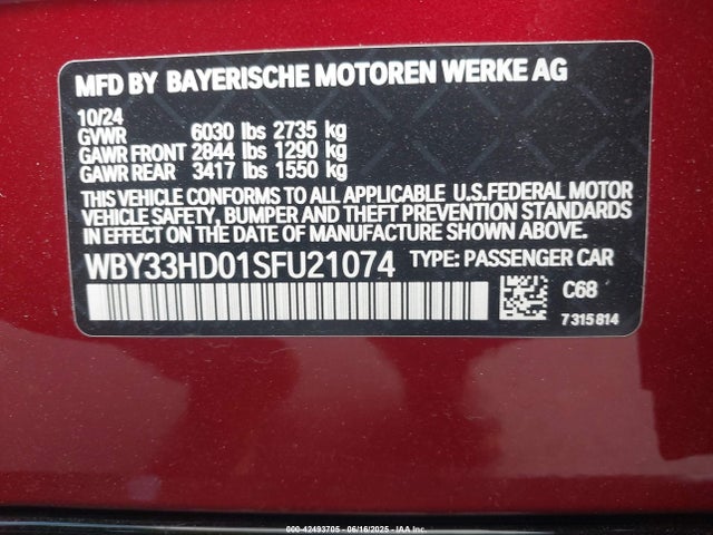 WBY33HD01SFU21074 BMW 2025