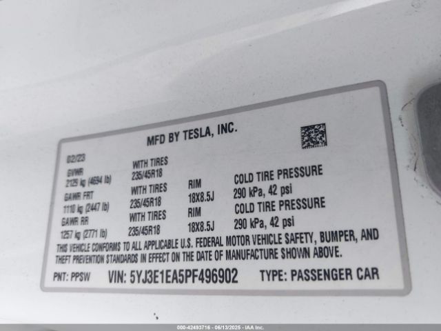 2023 TESLA MODEL 3 5YJ3E1EA5PF496902 Photo 8
