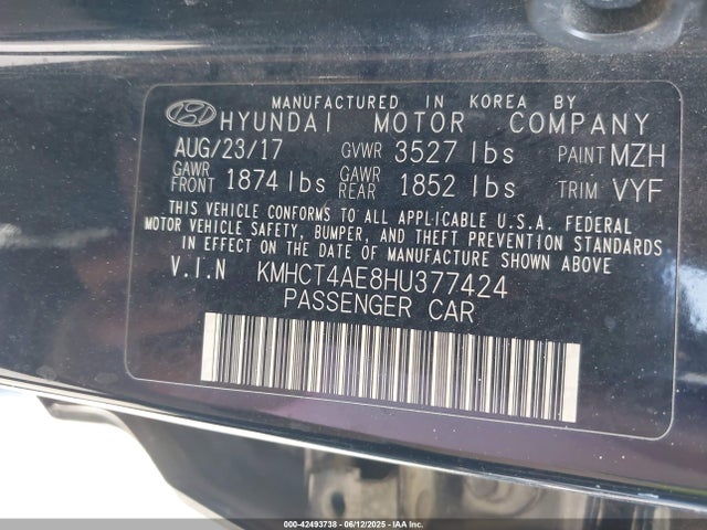 KMHCT4AE8HU377424 Hyundai 2017