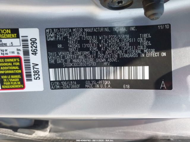 2011 TOYOTA SIENNA 5TDDK3DC0BS015793 Photo 8