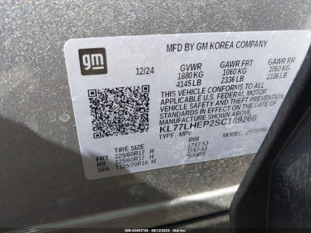 KL77LHEP2SC189260 Chevrolet Trax Fwd Lt