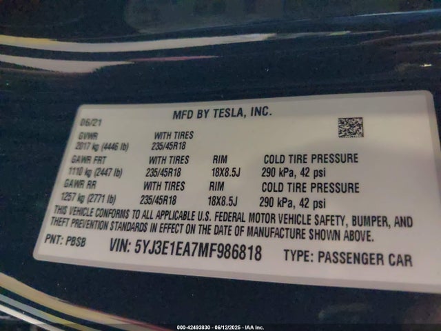 2021 TESLA MODEL 3 5YJ3E1EA7MF986818 Photo 8