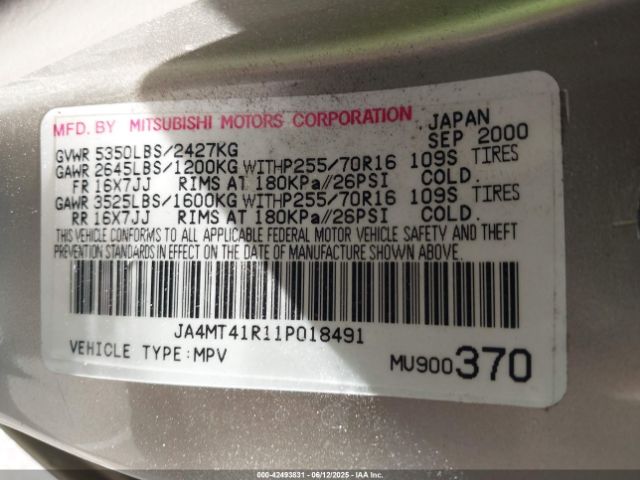 2001 MITSUBISHI MONTERO SPORT JA4MT41R11P018491 Photo 8