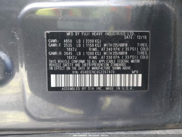 4S4BSENC0G3267470 Subaru 3.6l u4