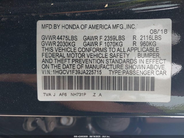1HGCV1F39JA225715 Honda l15be