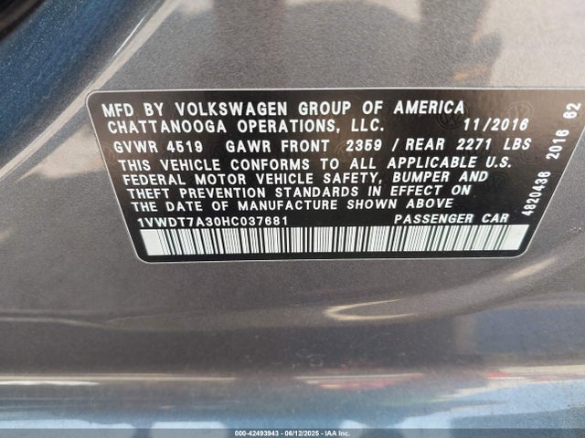 1VWDT7A30HC037681 Volkswagen 1.8 tsi