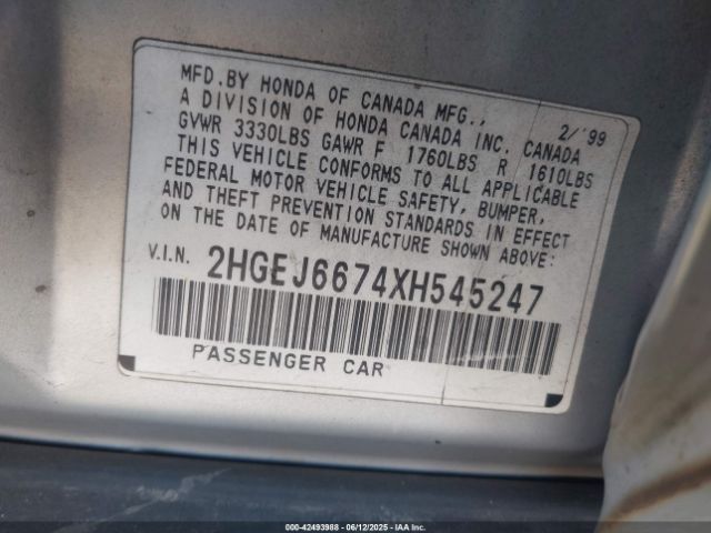 1999 HONDA CIVIC 2HGEJ6674XH545247 Photo 8