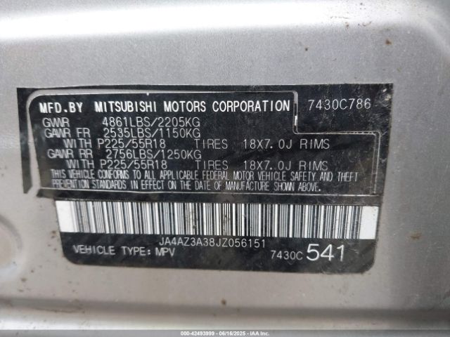 2018 MITSUBISHI OUTLANDER JA4AZ3A38JZ056151 Photo 8
