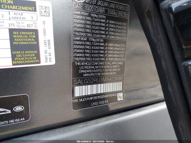 Land Rover aj20p6 2021 SALGS2RU3MA423688 Image 9