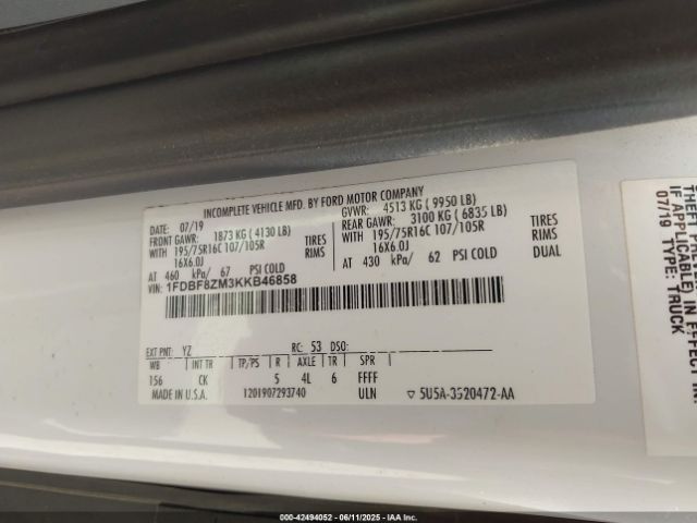 1FDBF8ZM3KKB46858 Ford Transit-350 Cab