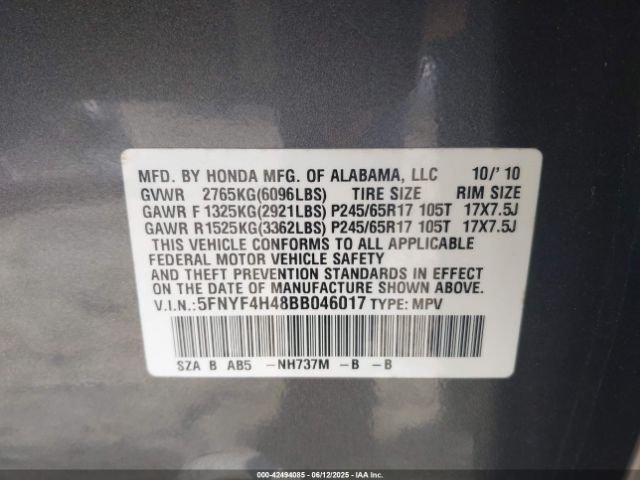 2011 HONDA PILOT 5FNYF4H48BB046017 Photo 8