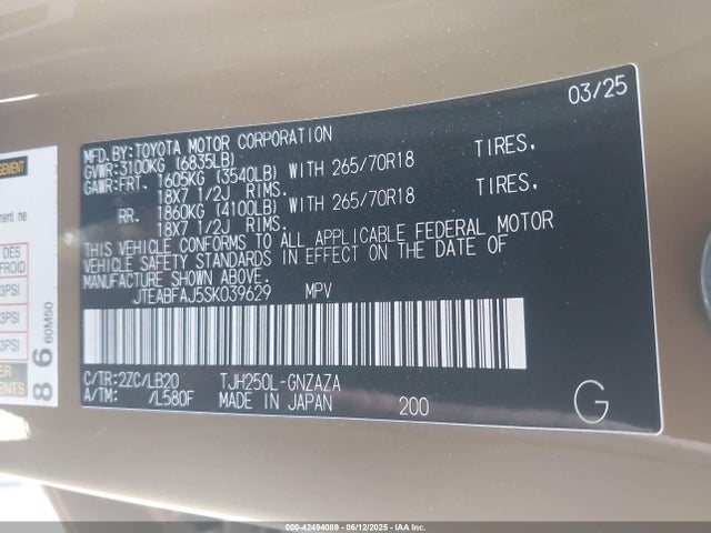 JTEABFAJ5SK039629 Toyota t24a-fts