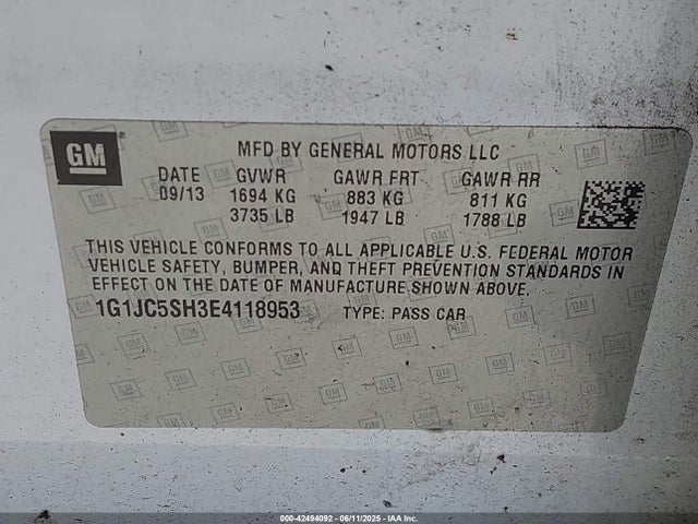 1G1JC5SH3E4118953 Chevrolet Sonic Lt Auto