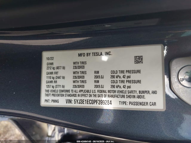Aukcja sprzedaży 2023 Tesla Model 3 Performance Dual Motor All-wheel Drive, vin: 5YJ3E1EC0PF399284, numer aukcji: 42494145