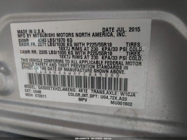 2015 MITSUBISHI OUTLANDER SPORT 4A4AR4AWXFE045889 Photo 8