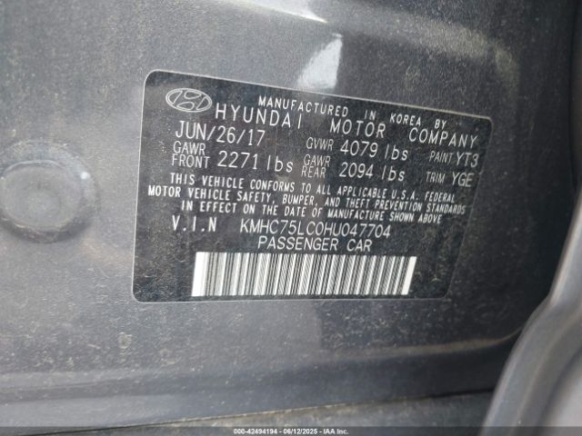 2017 HYUNDAI IONIQ HYBRID KMHC75LC0HU047704 Photo 8