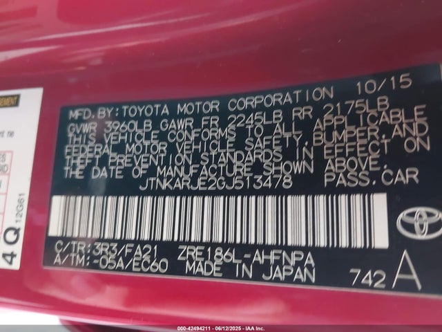 JTNKARJE2GJ513478 Scion 2zr-fae