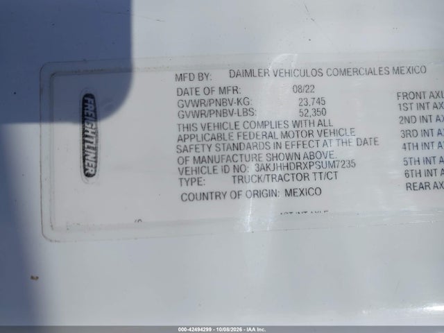 Продаж на аукціоні авто 2023 Freightliner New Cascadia 126, vin: 3AKJHHDRXPSUM7235, номер лоту: 42494299