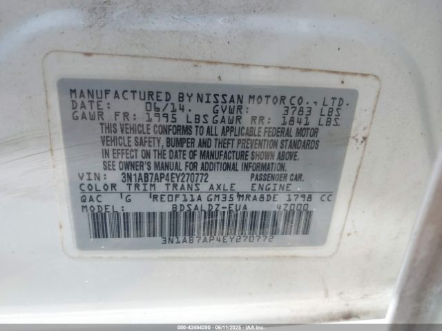 3N1AB7AP4EY270772 Nissan Sentra Fe+ S/fe+ Sv/s/sl/sr/sv