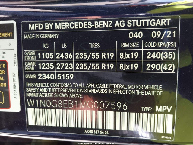 W1N0G8EB1MG007596 Mercedes-Benz m264
