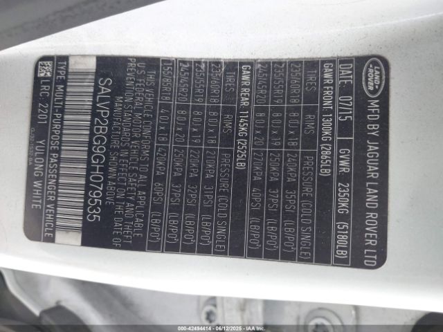 2016 LAND ROVER RANGE ROVER EVOQUE SALVP2BG9GH079535 Photo 8